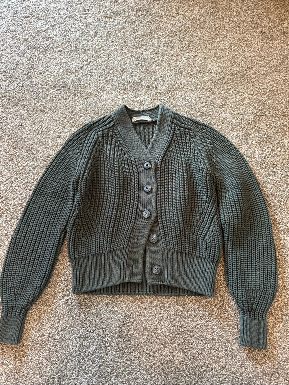 Everlane Olive Green Chunky Knit Button Cardigan